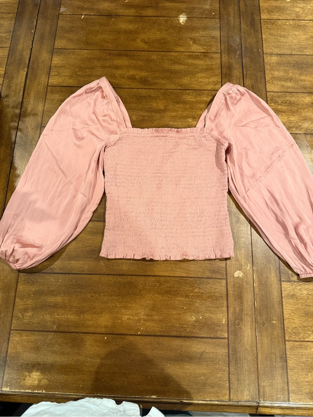 J. Crew Pink Smocked Square-Neck Crop Top with Balloon Sleeves